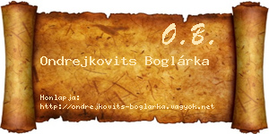 Ondrejkovits Boglárka névjegykártya